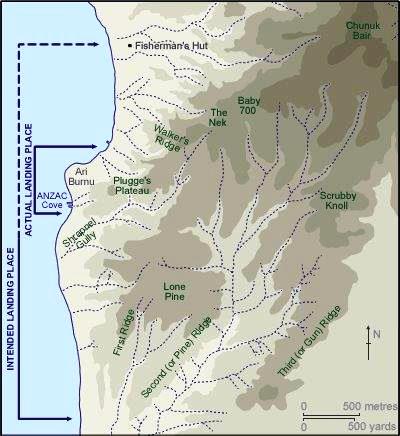 Map of Anzac Cove